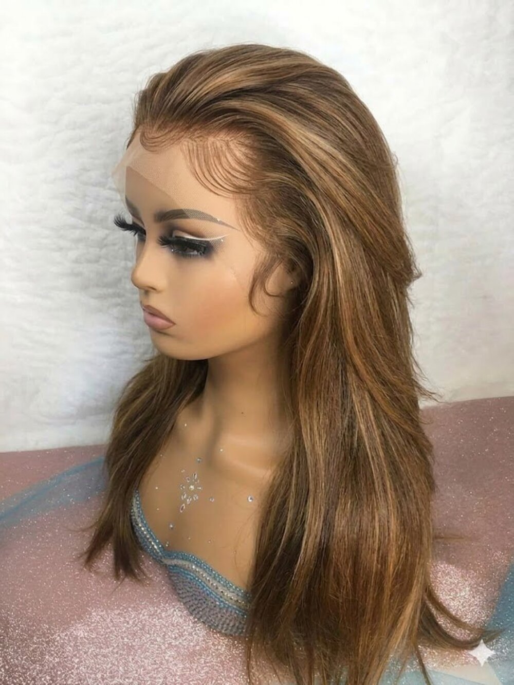 16-24 inch Colored Lace Wig Dark Auburn Brunette Highlighted